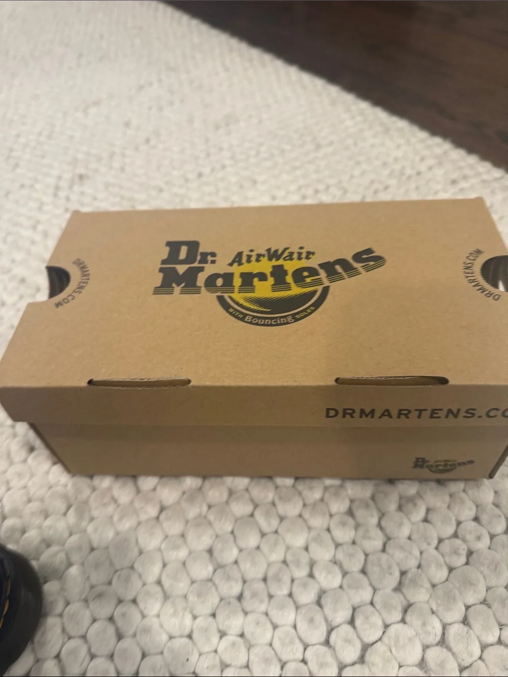 Dr. Martens Black Patent Mary Jane Kids Shoes with Yellow Stitching